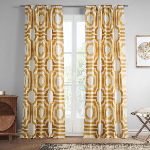 Mecca Gold Geometric Printed Cotton Room Darkening Curtain