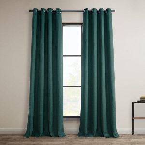 Slate Teal Grommet Textured Faux Linen Room Darkening Curtain