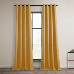 Dandelion Gold Grommet Textured Faux Linen Room Darkening Curtain