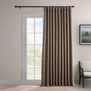 Dutch Cocoa Extra Wide Textured Faux Linen Room Darkening Curtain