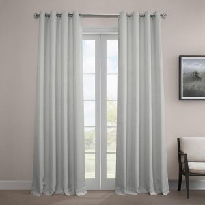 Oyster Grommet Textured Faux Linen Room Darkening Curtain