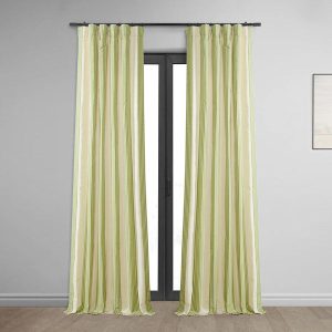 Aamani Green Yellow Striped Silk Room Darkening Curtain