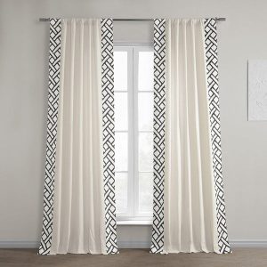 Garden Path Black Bordered Cotton Curtain