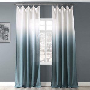 Aqua Abstract Ombre Faux Linen Curtain