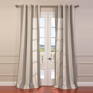 Del Mar Grey Striped Linen Blend Sheer Curtain