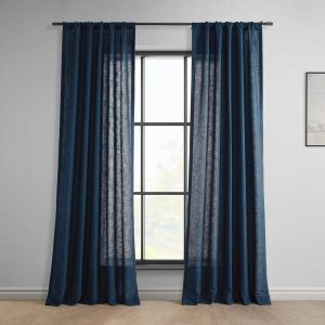 Deep Blue Classic Faux Linen Curtain