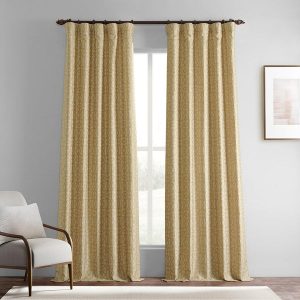 Metro Gold Geometric Faux Silk Jacquard Room Darkening Curtain