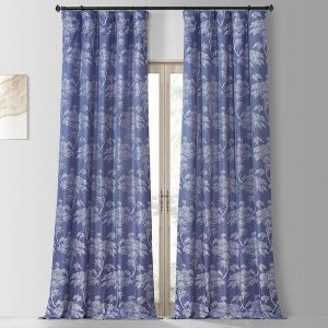 Sequoia Cobalt Blue Floral Faux Silk Jacquard Room Darkening Curtain