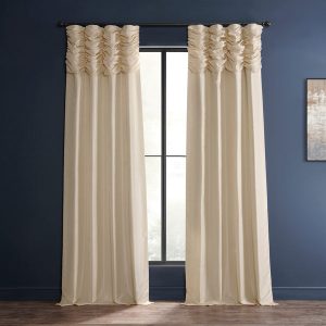 Off White Ruched Vintage Textured Faux Dupioni Silk Curtain