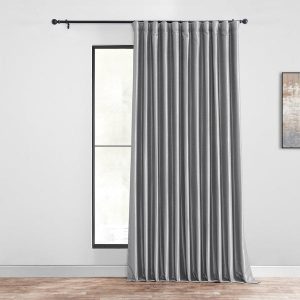 Storm Grey Extra Wide Vintage Textured Faux Dupioni Silk Blackout Curtain