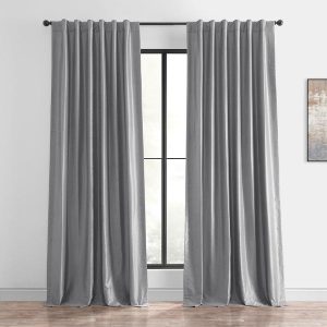 Storm Grey Vintage Textured Faux Dupioni Silk Blackout Curtain