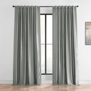Silver Vintage Textured Faux Dupioni Silk Blackout Curtain