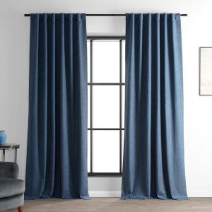 Dark Blue Performance Linen Hotel Blackout Curtain