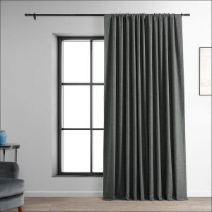 Dark Grey Extra Wide Performance Linen Hotel Blackout Curtain