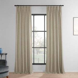 Light Beige French Pleat Performance Linen Hotel Blackout Curtain