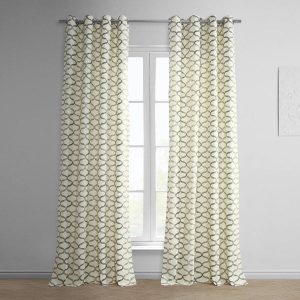 Illusions Silver Grey Geometric Grommet Printed Cotton Room Darkening Curtain