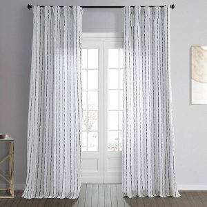 Sharkskin Black Striped Printed Cotton Room Darkening Curtain
