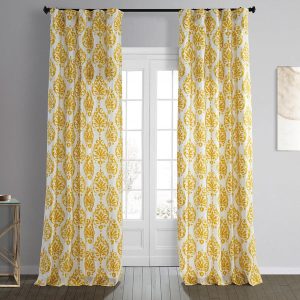 Sandlewood Gold Damask Printed Cotton Room Darkening Curtain