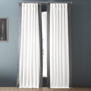 Fresh Popcorn & Millstone Grey Bordered Vertical Printed Cotton Curtain