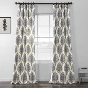 Arabesque Blue Emblem Printed Cotton Room Darkening Curtain