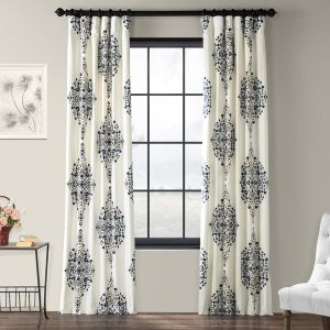 Kerala Blue Emblem Printed Cotton Room Darkening Curtain