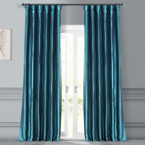 Mediterranean Solid Faux Silk Taffeta Room Darkening Curtain