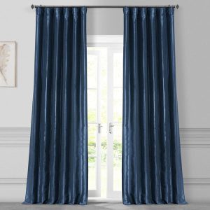Navy Blue Solid Faux Silk Taffeta Room Darkening Curtain