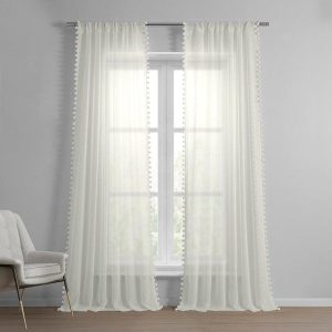 Borla Off White Faux Linen Sheer Curtain