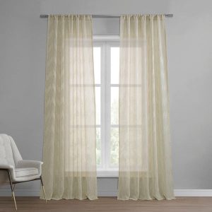 Sirius Beige Striped Patterned Faux Linen Sheer Curtain