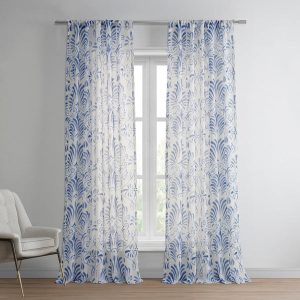 Xenia Blue Floral Printed Sheer Curtain