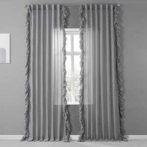 Nickel Ruffled Faux Linen Sheer Curtain