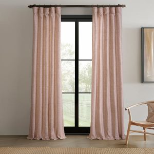 Pink Raw Linen Weave Light Filtering Curtain Pair (2 Panels)