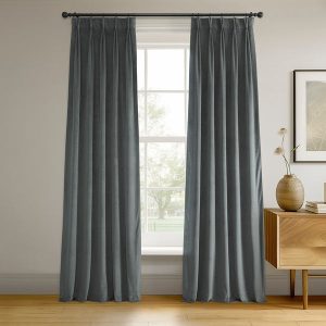Neutral Grey French Pleat Signature Velvet Blackout Curtain