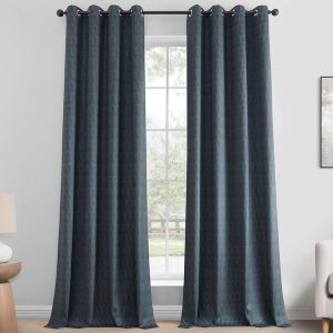 Deep Blue Abstract Grommet Lounge Embossed Velvet Room Darkening Curtain