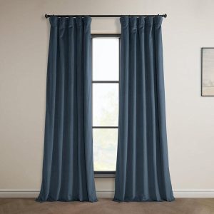 London Blue Heritage Plush Velvet Room Darkening Curtain