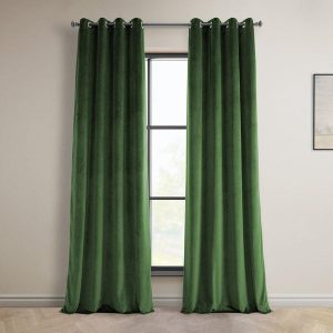 Eden Green Grommet Heritage Plush Velvet Room Darkening Curtain
