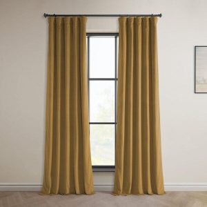 Retro Gold Heritage Plush Velvet Room Darkening Curtain