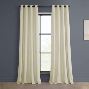 Au Lait Creme Grommet Heritage Plush Velvet Room Darkening Curtain